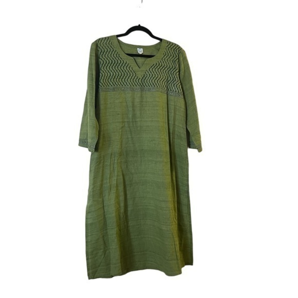KUMUDINI 50/50 Silk Cotton Green Embroidered Long Split Side Kurta Tunic